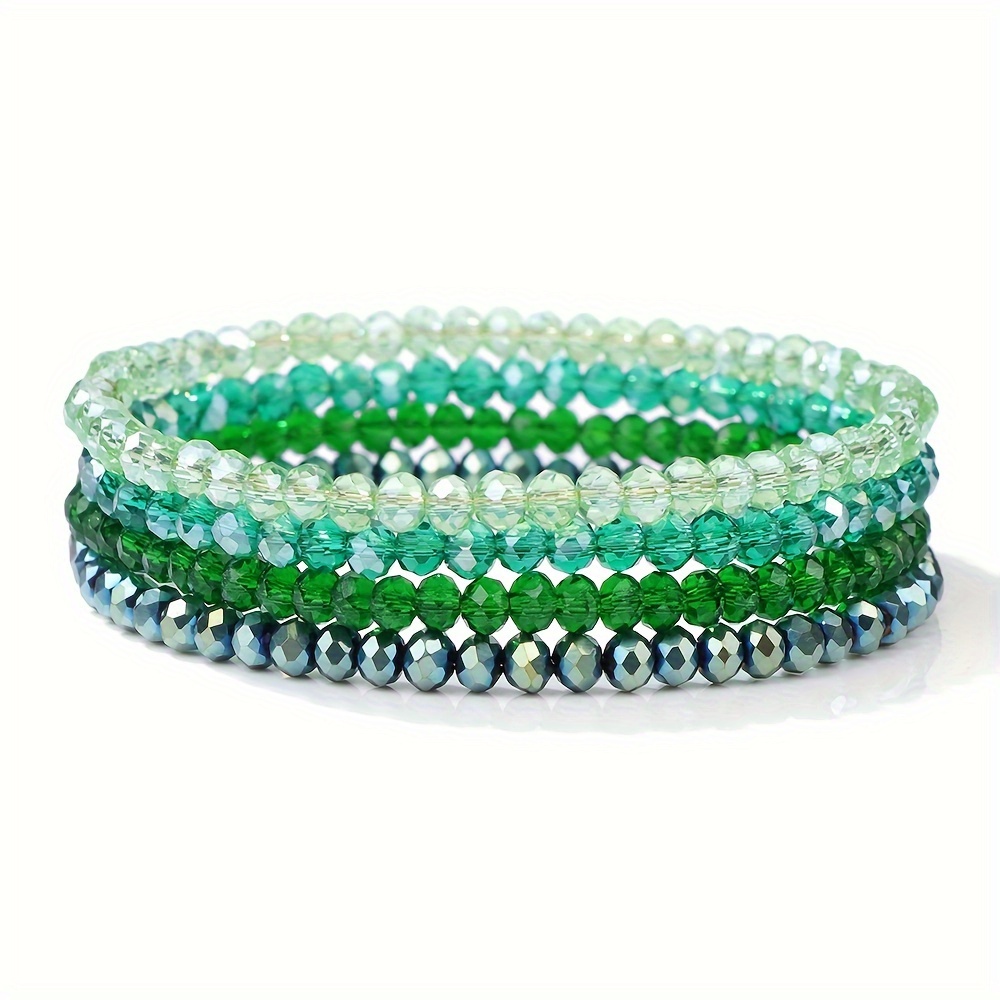 4pcs Boho Style Glass Bead Elastic Bracelets Colorful Jewelry